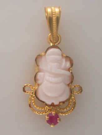 Gold - White coral ganesha pendant