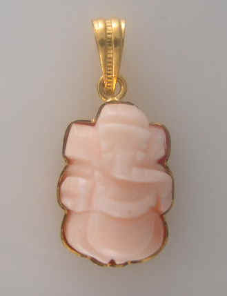 Gold - Pink coral ganesha pendant